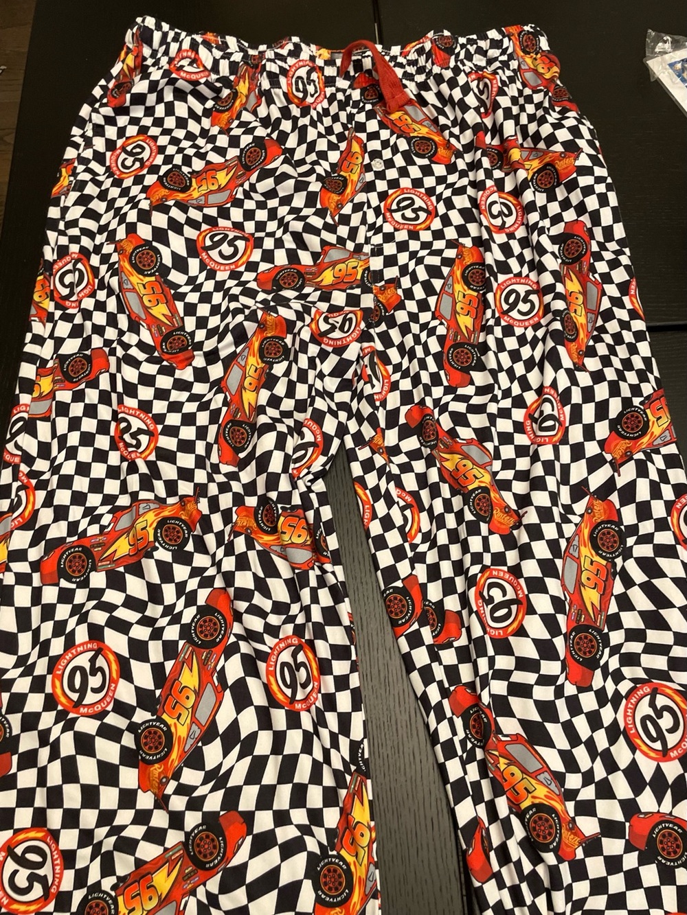 Men's Black & White Check Racing-Print Joggers with Lighting McQueen